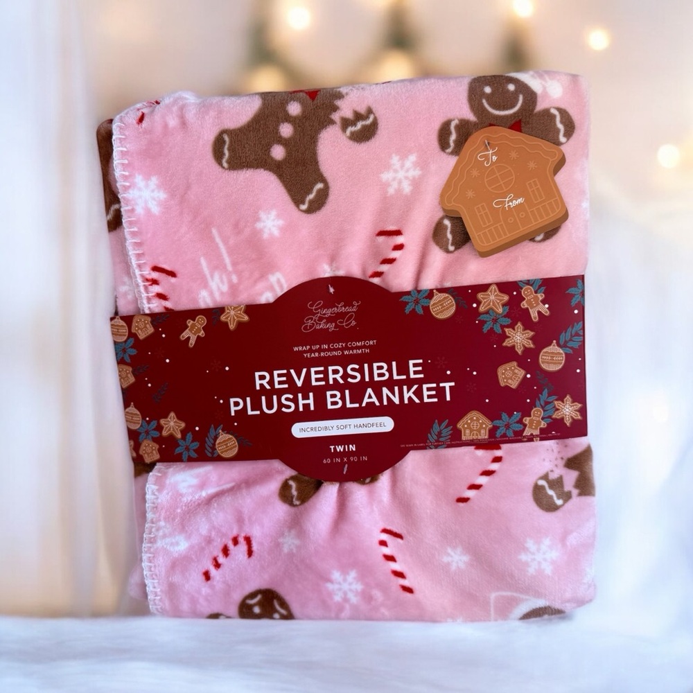 Pink Gingerbread Baking Co Reversible plush Blanket.
